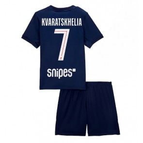 Paris Saint-Germain Khvicha Kvaratskhelia #7 Hjemmebanetrøje Børn 2025-26 Kortærmet (+ Korte bukser)